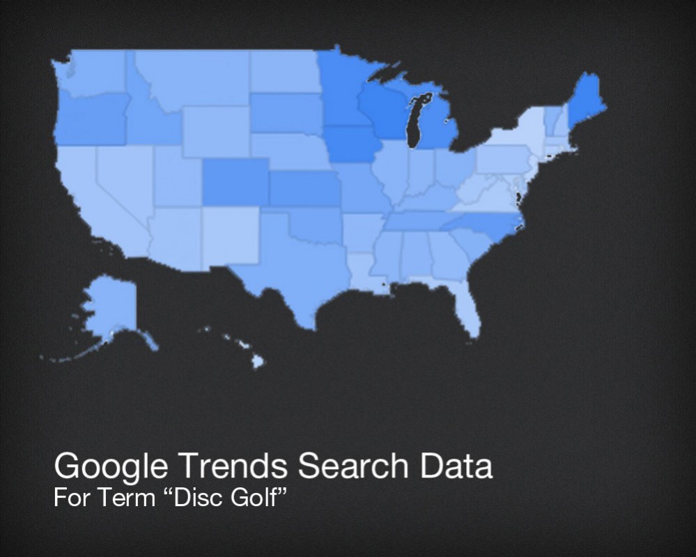 Disc golf popularity according to Google Trends. This graph adds validity the previous graph, by comparing search data to where respondents are located. The graphs look incredibly similar.