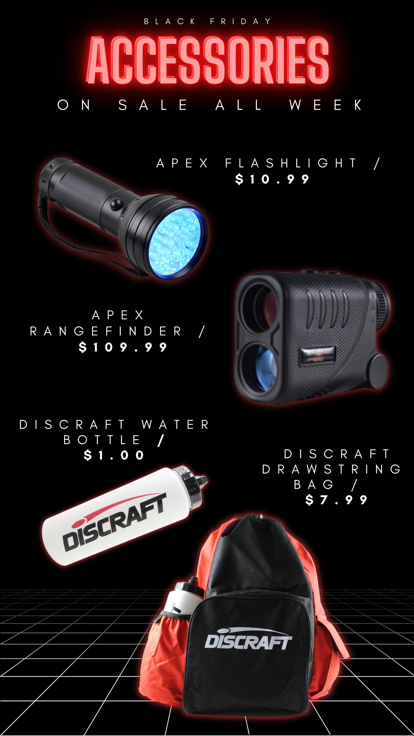 Cyber deals for disc golf rangefinder, waterbottle and UV glow light