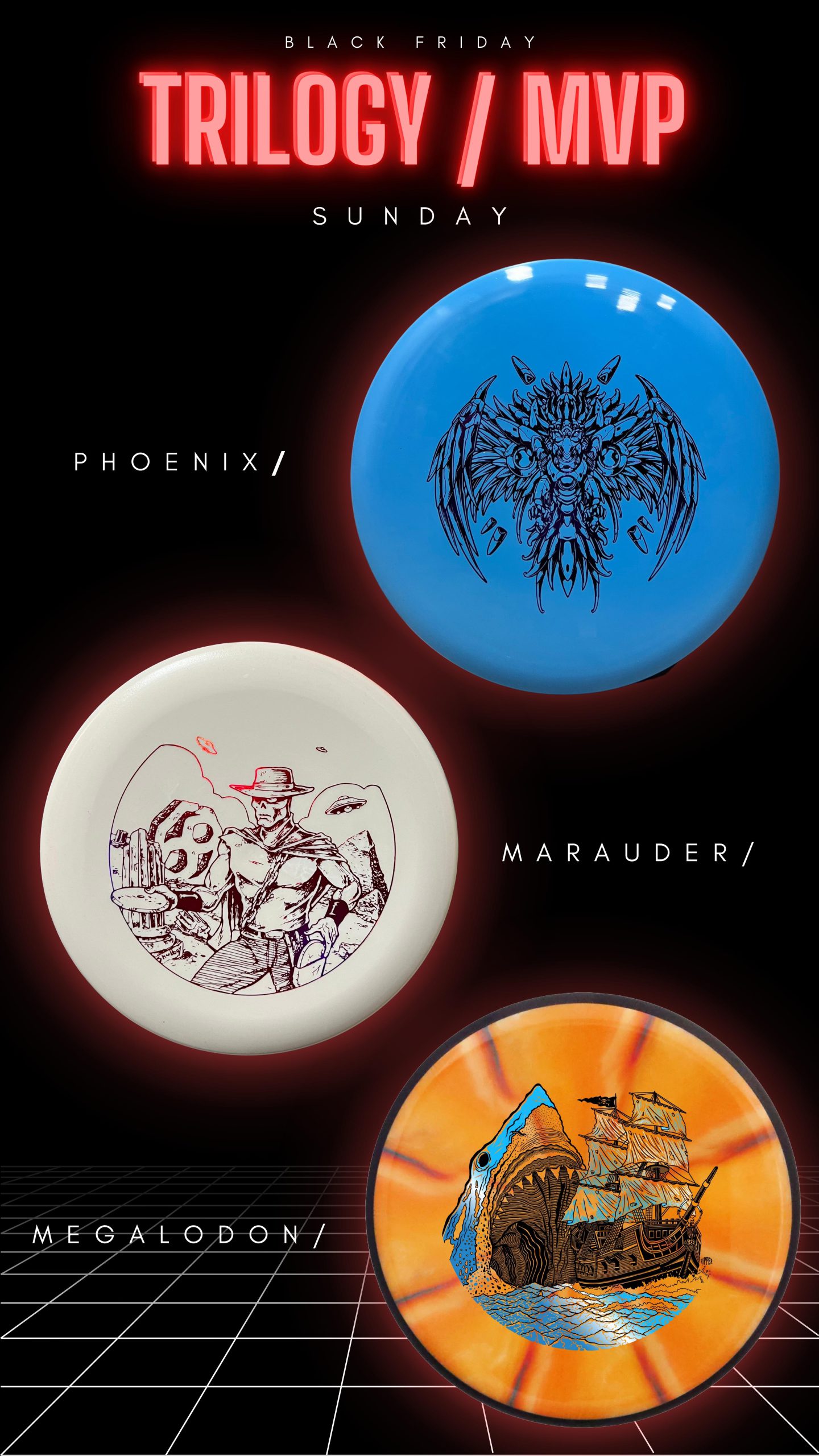 Trilogy and MVP Discs on sale and MVP Triple Foil Megaladon exclusive stamps. 