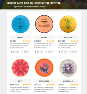 Screenshot of the highest rated disc golf discs right now