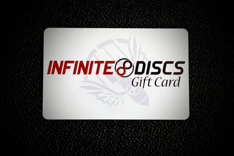 A plastic infinite discs gift card