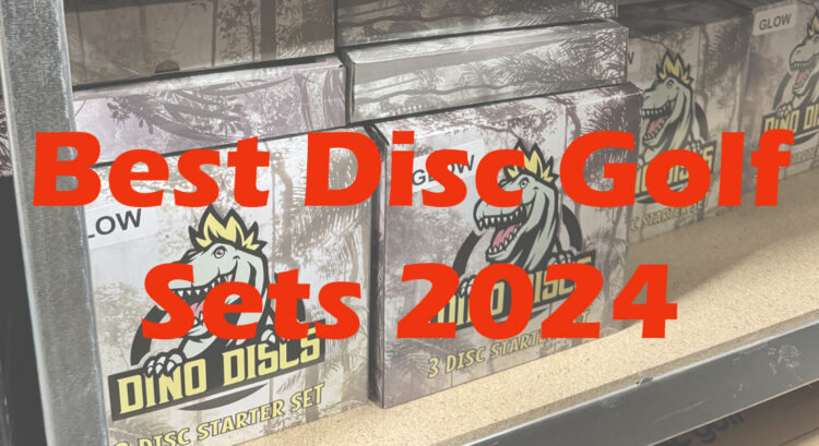 Banner "Best Disc Golf Sets 2024" Background image of Dino Discs Glow set