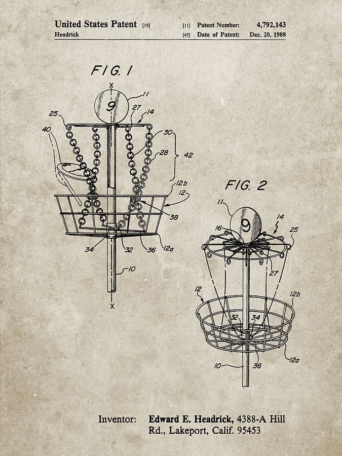 patent for the disc golf basket