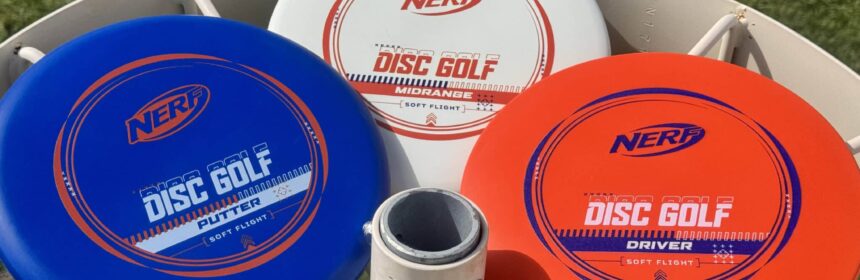 A set of Prodigy NERF disc golf discs